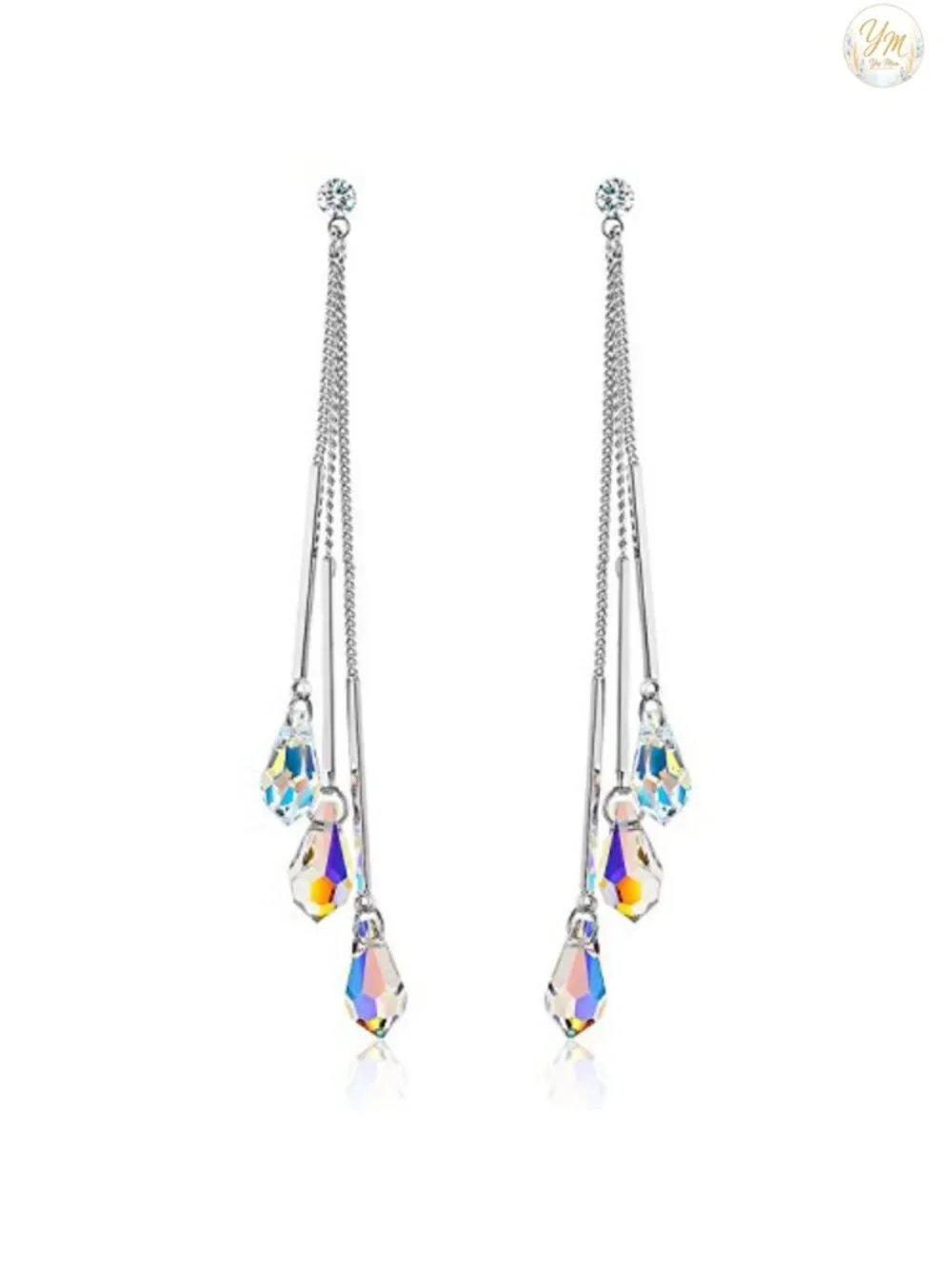 Platinum-Plated Color Change Multi-Teardrop Earrings Aurora Borealis Austrian